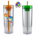 16 Oz. Breeze Double wall Acrylic Cylinder Tumbler & Straw - Full Color